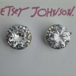 New BETSEY JOHNSON HUGE FACETED PIERCED  STONE EARRINGS AB RHINESTONE
